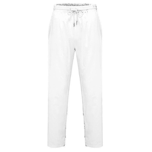 Bomull Linne Herr Elastisk Midja Casual Strand Yoga Byxor L Vit