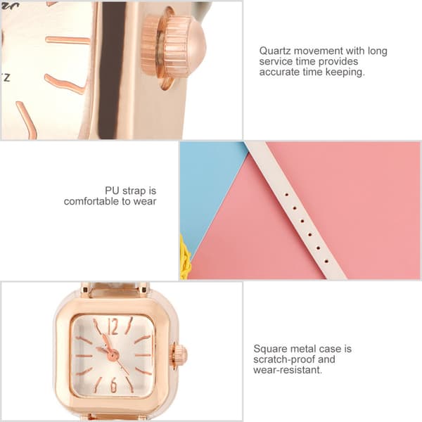 Moteriktig dame Quartz armbåndsur Analog PU-stropp armbåndsur (Hvit)