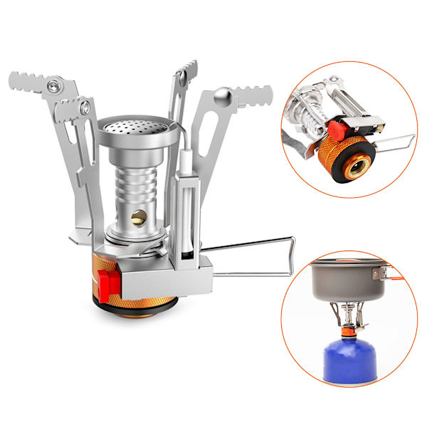 Outdoor Mini Camping 304 rustfritt stål komfyr integrert elektronisk lighter brenner