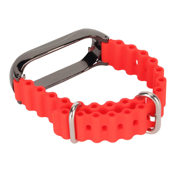 Silikon watch med skyddande case i rostfritt stål Passar för Mi Band 7 Röd