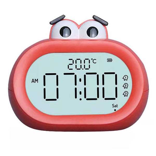 Kids Alarm Clock Cartoon Cute Intelligent Battery Operated Digital LED Electronic Clock with Night Light Red