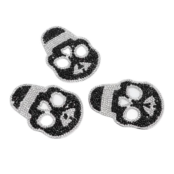 3 stk jernlapper svart hodeskalle DIY-laging skinnende dekorative strassmaterial sy kule lapper for kjoler hatter