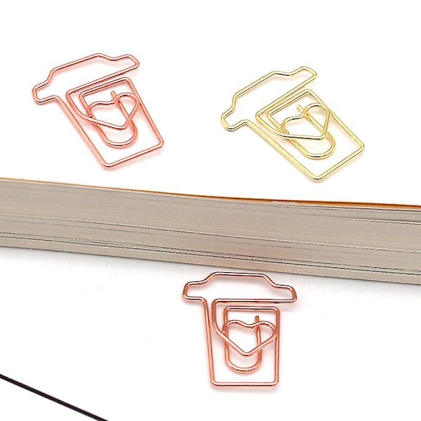 Sødt Kaffe Kop Papirclips Sjove Metal Bogmærke Note Clips Mini Sidemarkør til Kontor Skolefester Invitationer Dekorationer