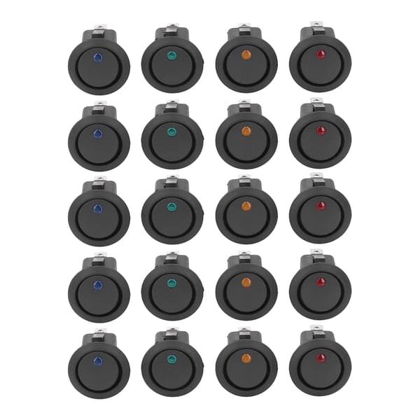 20 stk. 12V Rund Vippekontakt LED Lys 3 Ben 2 Niveauer Toggle SPST Blå Grøn Gul Rød KCD1