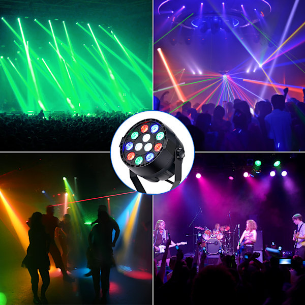 LED Par-lys, EBTOOLS 12 LED-scenelys med RGBW-farve, DMX, stroboskop og lydaktiveret tilstand