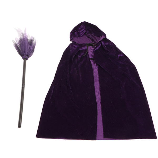 Lilla Wizard Hættekappe Blød Komfortabel Hætte Velvet Cape Wizard Broom Halloween kostumer til Cosplay