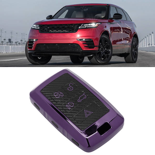 Kolfiber-stil bil smart nyckel fob fodral skydd passform för Land Rover Range RoverLila