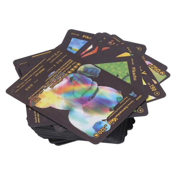 55 stk skinnende kort PVC engelsk indsamling tegneserie spil samling Assorteret kort til at spille spil Sort