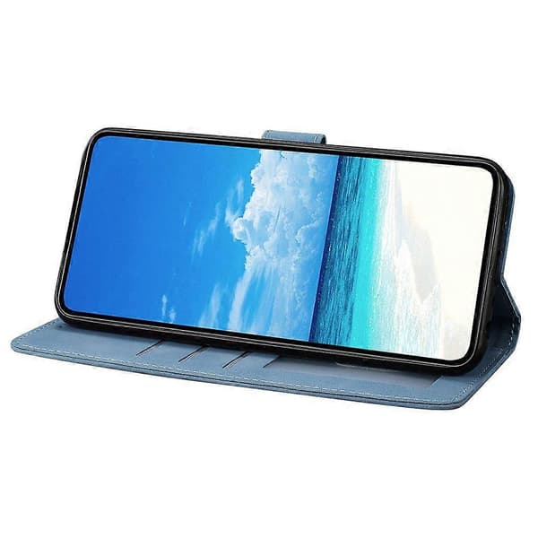 Etui til Samsung Galaxy A56 5G, sommerfugl blomst trykt PU læder pung stativ telefonbeskyttelse Sky Blue