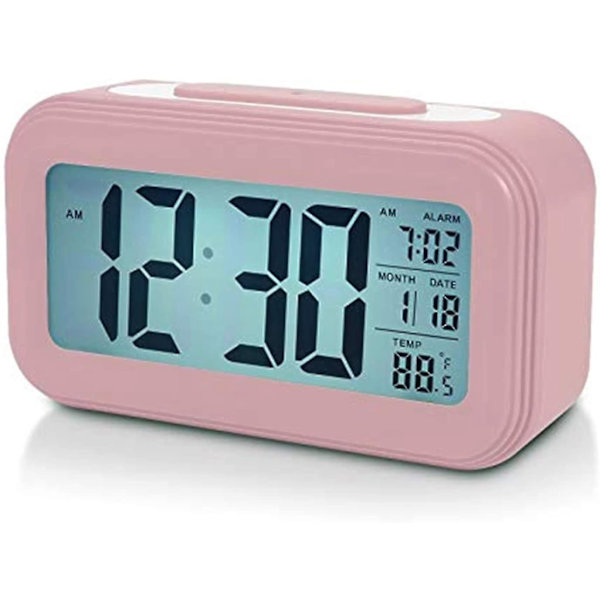 Rosa digital väckarklocka med 4,5 tums LCD-skärm och batteribackup