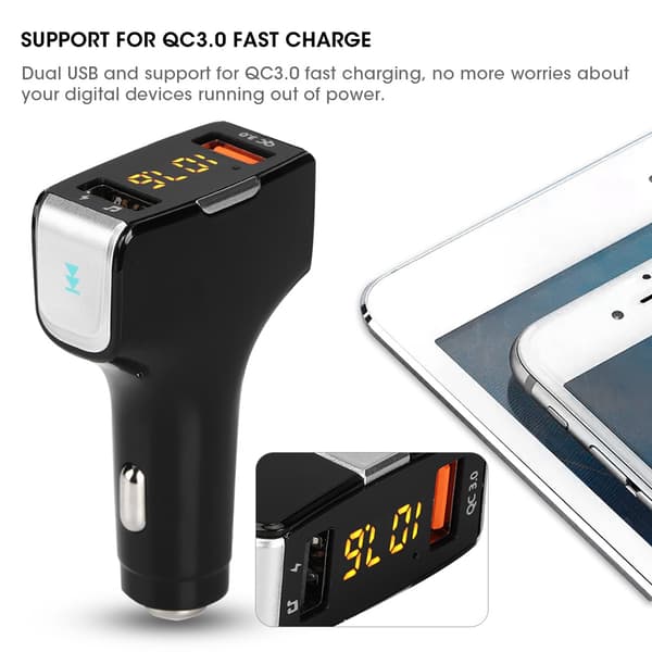 Dobbelt USB Bil Hurtigoplader Adapter MP3 Audioafspiller FM44 Transmitter Understøttelse af QC3.0