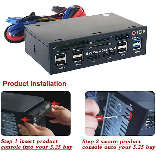 Multi-Funktions USB 3.0 Hub eSATA SATA Port Intern Kortlæser PC Dashboard Media Frontpanel Audio til SD MS CF TF M2 MMC Hukommelseskort Kompatibel 5.