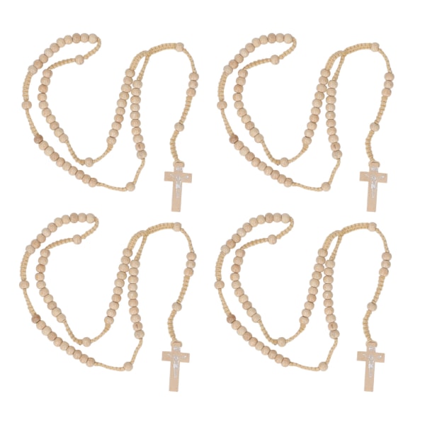 10 stk Rosenkrans Jesus Imprint Katolsk Unisex-stil Naturlig Treperle Kors Rosenkrans Halskjede Smykker for menn Kvinner Beige