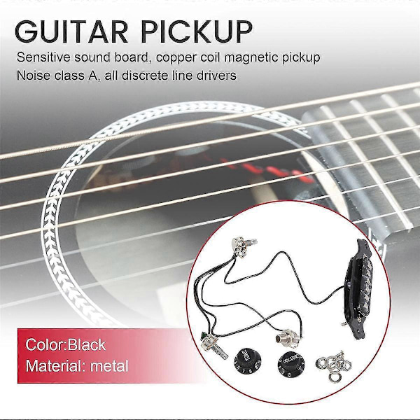 Magnetisk akustisk pickup kompatibel med gitar Svart