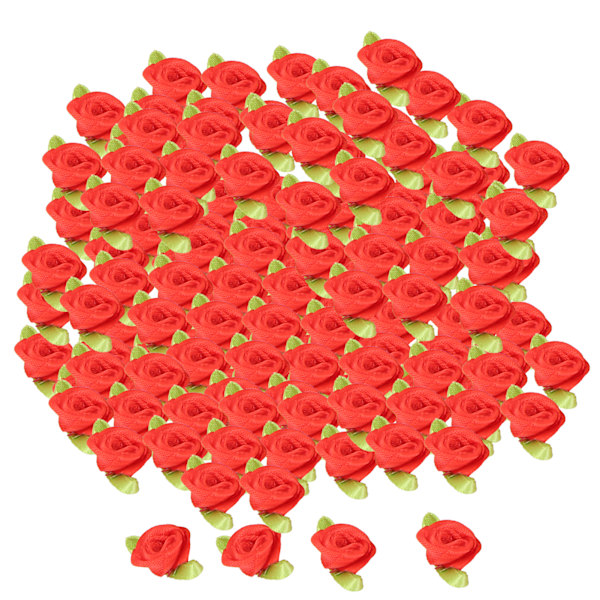 450 st mini sidenband rosor dekoration båge blomma med blad prydnad för DIY sömnad hantverk röd