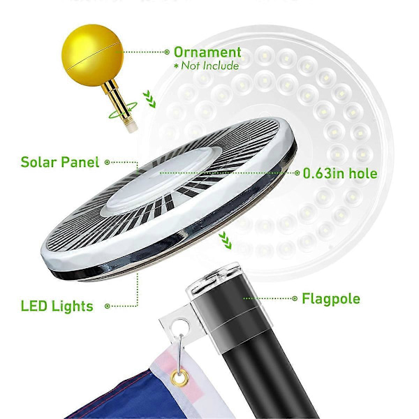Flaggstångslampa Solcellsdriven Spotlight Utomhus, 48 LED