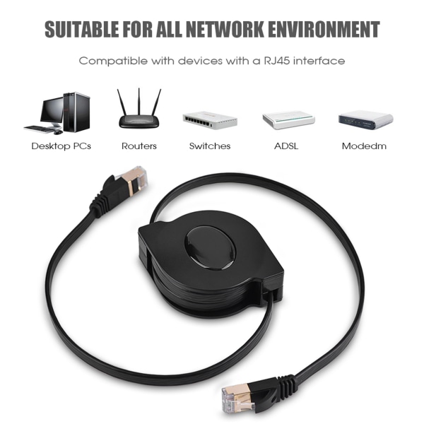 Sisäänvedettävä CAT7 RJ45 600 MHz Patch suojattu LAN-verkkokaapeli litteä Ethernet-johto