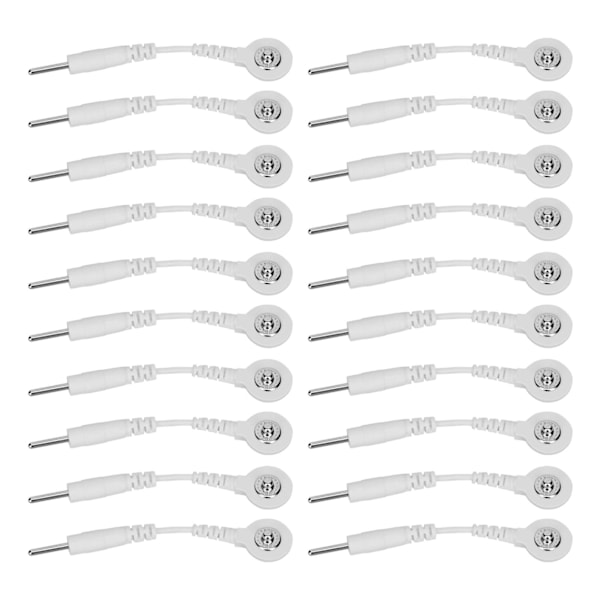 20 stk elektrodeledninger 2,0 tommers bærbar erstatningsknapp Elektrodeledningsledninger for terapeutiske instrumenter Hvit