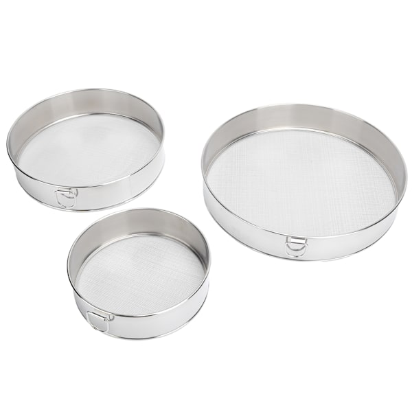 3 stk. melsi 304 rustfrit stål rund melpulver filter sigte bage redskab
