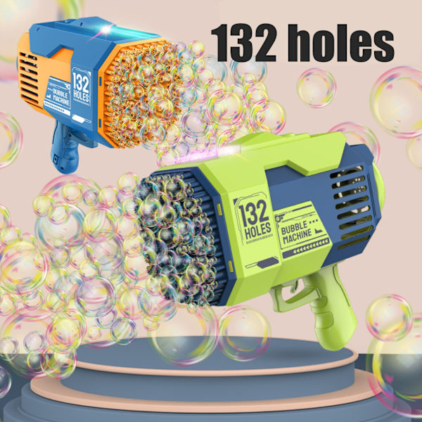 Bubbelblåsare 132 hål Elektrisk bubbelskjutande leksak med LED-ljus Automatisk bubbelmaskin Festtillbehör Sommar utomhusleksak Present till barn