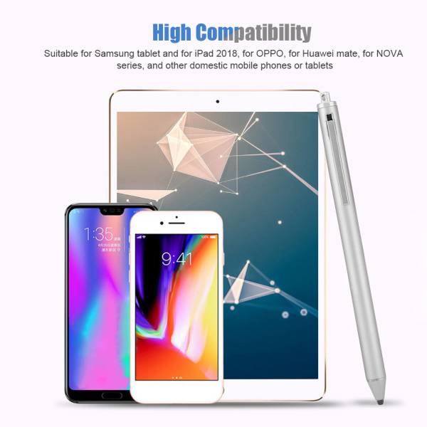 Kangaspääkynä Samsung Tab/LG/Huawei/Xiaomi-älypuhelimille ja tableteille iPad 2018:lle (hopea)