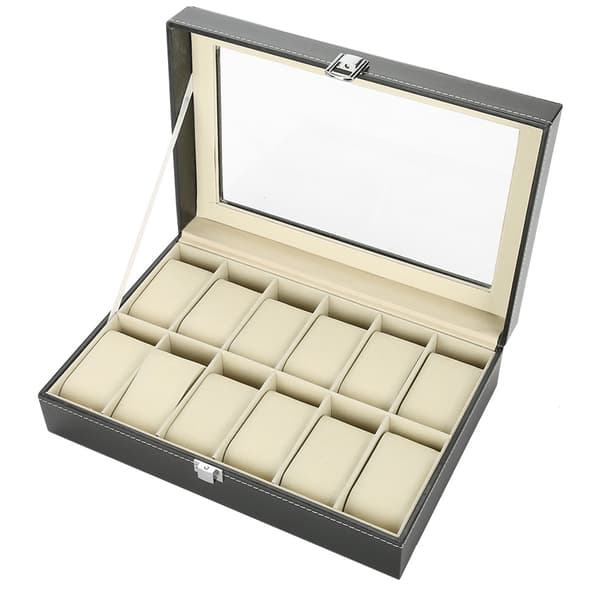 12 Rum PU Læder Ur Display Etui Opbevaringsboks Organizer Ur Smykker Display Boks