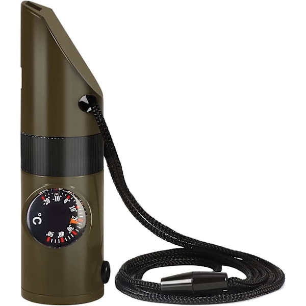 Överlevnadsvisselpipa, 7 i 1 Nödvisselpipa, Utomhus Nödvisselpipa, Kompass Termometer Ficklampa Förstoringsglas med Snodd