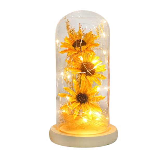 Præserveret Blomst Glas Dome Kunstig Simulation Solsikke med LED Lys til Valentinsdag Mors Dag Gave