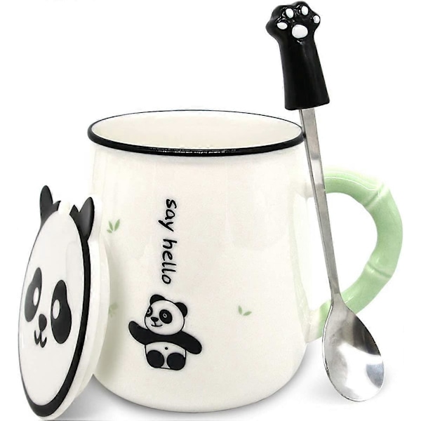 Söpö Panda Kahvimuki, Hauska Panda Keraaminen Kahvikuppi Kannella ja Lusikalla Lapsille Teini-ikäisille Naisille (Tyyli B)