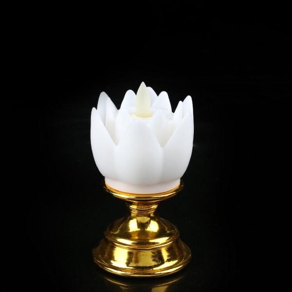 LED Lotus Lamp Simulated Kynttilän Wick Design Pehmeä Luonnollinen Valo Lotus Flower Light Buddha Lamp Sisustus Valkoinen