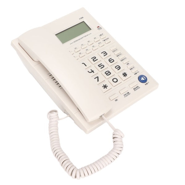 C268 Standardtelefon med ledning HD LED-skjerm Håndfri høyttalertelefon Fasttelefon for hjemmekontor Hvit