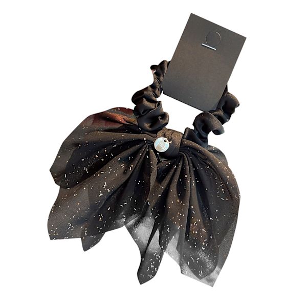 Hår Scrunchies med rosett glänsande mesh rosett hästsvanshållare Scrunchies för flickor kvinnor svart