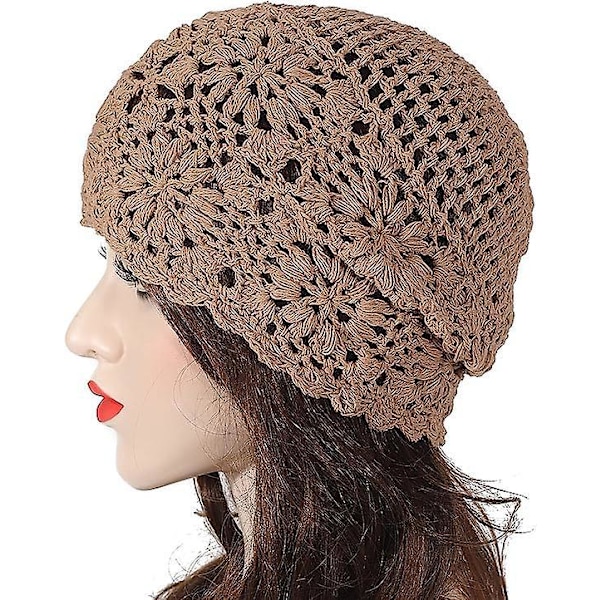 Håndlaget Heklet Slouchy Lue for Kvinner - Kaffe Farge