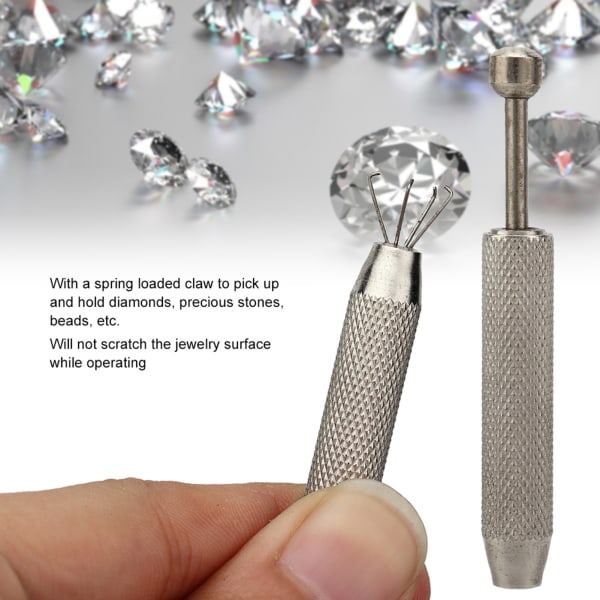 Rustfritt stål Diamond Claw Pick Up Tool Pinsett for smykker steinperler (4 pinner)