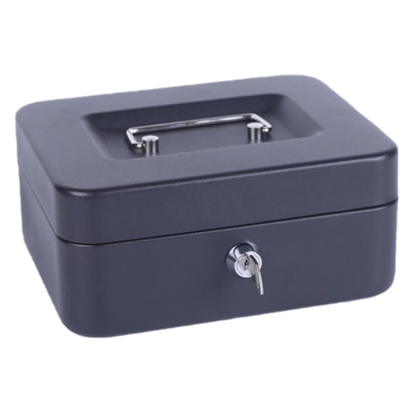 Small Cash Box with Lock Multiple Compartments Opening Folding Stainless Steel Portable Money Box with Handle Black Frosted Oversized with Key