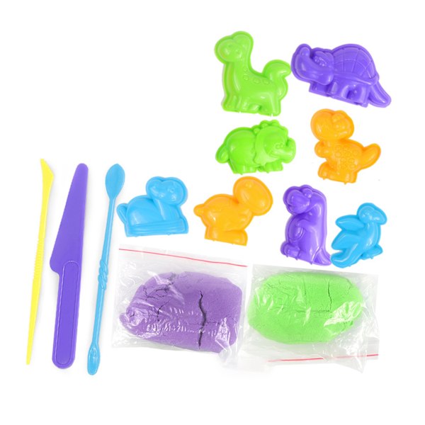Barnlek Sand Set Stimulera Fantasin Håll Fuktig Säker Färgad Leksand för Barn Dinosaurie Set Basic 5.3oz