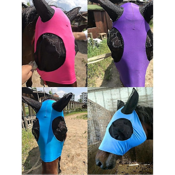Hesteflue Maske, Flue Masker til Heste med Ører, Glat & Elastisk Lycra Flue Maske, Rideudstyr og UV P