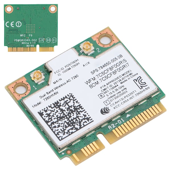 Langaton verkkokortti Dual Band 7260HMW 802.11AC Mini PCIE WiFi BT4.0 sovitin 2 antennia