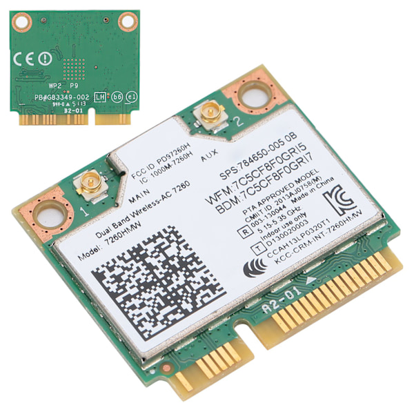 Trådløst netværkskort Dual Band 7260HMW 802.11AC Mini PCIE WiFi BT4.0 Adapter 2 Antenne