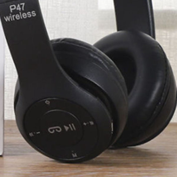 P47 Bluetooth Headset Multifunktion Djup Bas Brusreducering Vikbara trådlösa sporthörlurar för hemmakontor Resor Svart