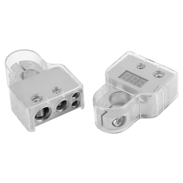 2 stk. bilbatteriterminalkoblinger med voltmeter sanntidsovervåking 0/4/8 AWG-måler klart deksel
