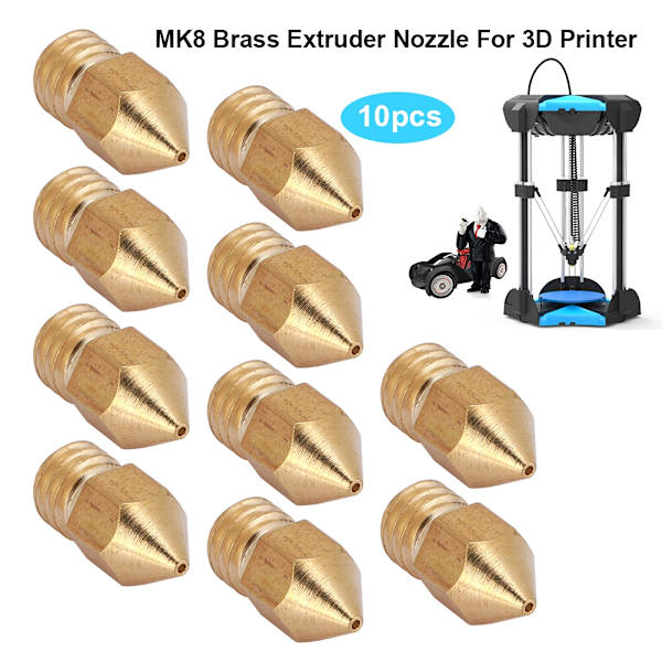 10 stk. MK8 ekstrudermundstykke til 3D-printer 1,75 mm/0,6 mm messing