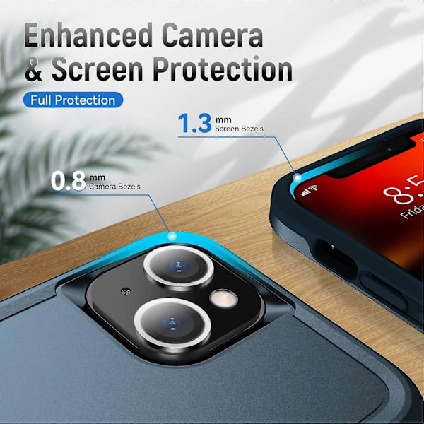 Ny Design Skal för iPhone 13 med 360 Graders Roterande Ring Stöttåligt Dubbelt Lager Skyddande Skal TPU och PC Skyddande Fodral Kompatibelt, Blå