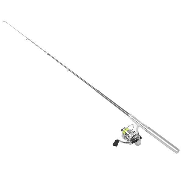 Bærbar Mini Pen Shape Fiskestang Stanglomme Udtrækkelig fiskestang med hjul, sølv