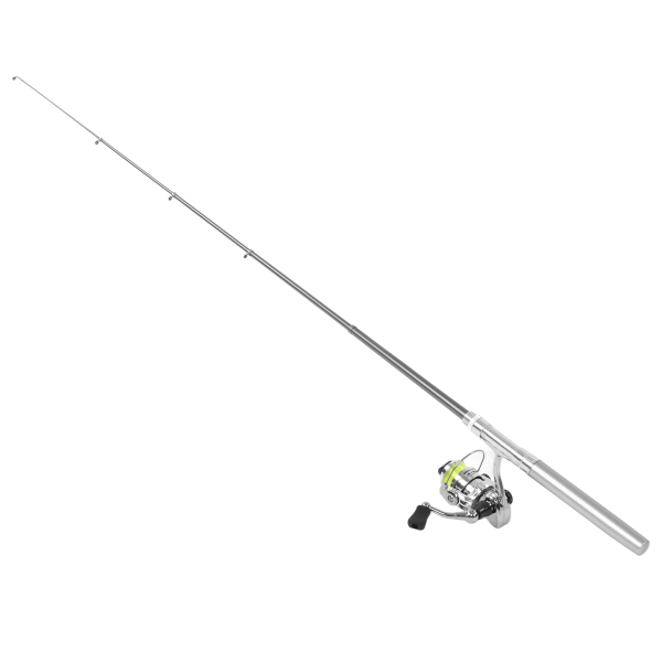 Portabel Mini Pen Shape Fiskespö Stångficka Infällbart fiskespö med rullehjul Silver