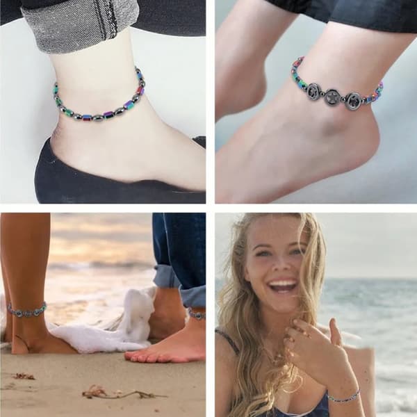 2 stk magnetisk terapi ankelbånd elastisk anti-hevelse hematitt ankelbånd armbånd unisex for menn kvinner