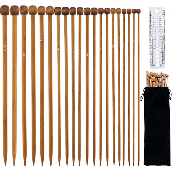 Bambustickor Set - 10 Par Med Linjal Och Förvaringsväska Zekai