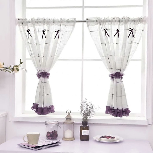 Pellavainen seinäverho siteillä, puuvillasekoite, vihreä, LxK 140x60cm 1 kpl Violetti 140*80cm