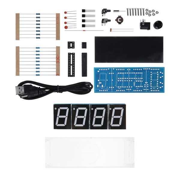 4-sifret DIY digital LED-klokkesett Automatisk visningstid Temperatur Elektronisk DIY-settklokke -Hvit