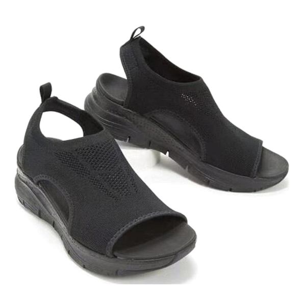 Mjuka Läder Sandaler för Kvinnor, Breda, för Shopping, Körning, Promenader - Svart